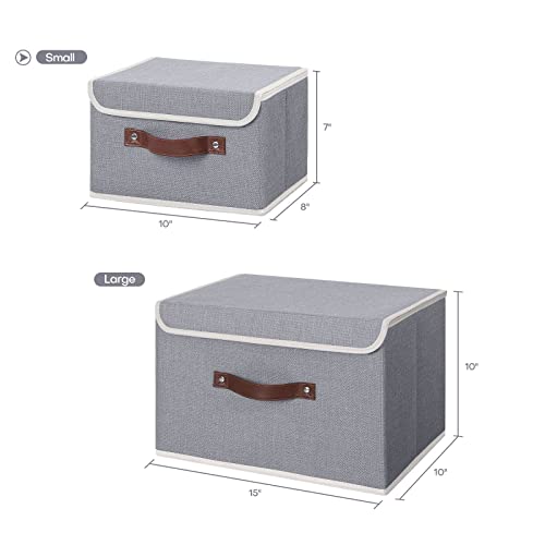 ANMINY Storage Bin with Lid Storage Boxes with PU Leather Handles PP Plastic Board Decorative Foldable Lidded Cotton Linen Fabric Home Cubes Baskets Closet Organizer Container - Gray, Small Size - Image 5