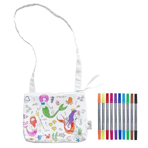 eatsleepdoodle DIY Coloring Mermaid Crossbody Bag for Kids with Washable Markers Reusable Colorable Bag for Girls Boys Creative Arts Crafts Activity Fun Gift for Travel School - Image 1