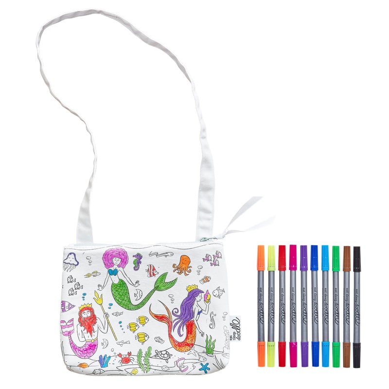 eatsleepdoodle DIY Coloring Mermaid Crossbody Bag for Kids with Washable Markers Reusable Colorable Bag for Girls Boys Creative Arts Crafts Activity Fun Gift for Travel School - Image 2