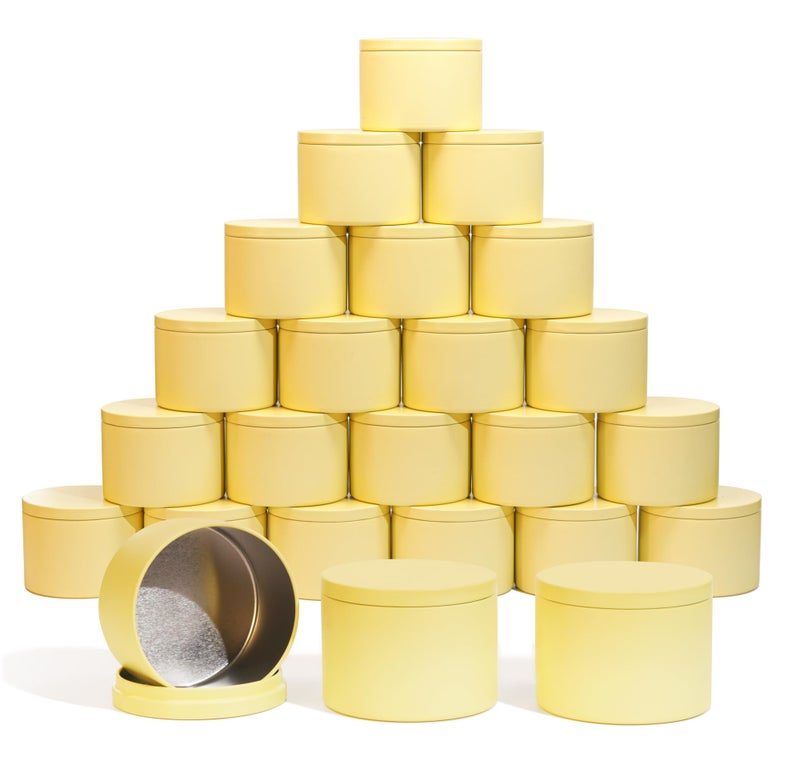 Aroparc Candle Tins 8oz with Lids 24 Pack Seamless Candle Containers for Candle Making Supplies Empty Candle Jars Lemon