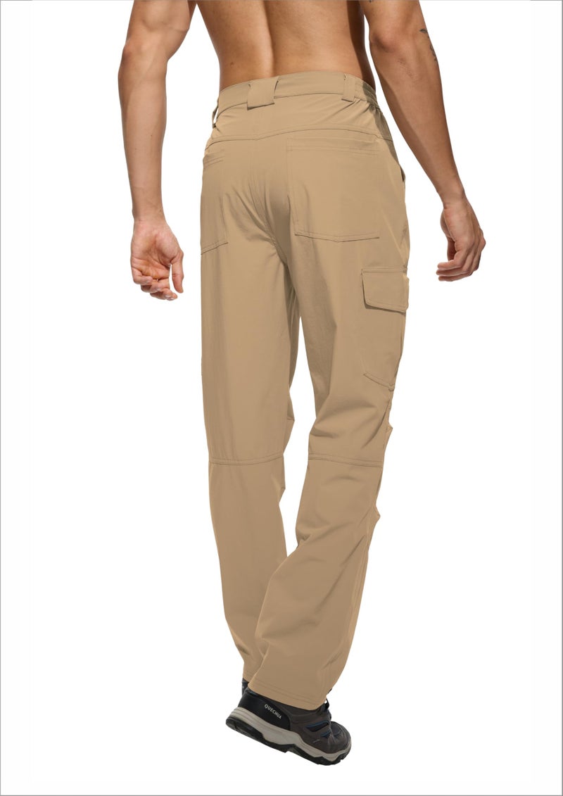 LINLANG EN Men's Lightweight Hiking Cargo Pants Waterproof Quick Dry Travel Fishing Climbing Work Outdoor Pants Dark Khaki-L - Image 3