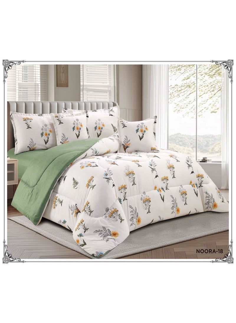 Luxurious and comfortable 6-piece floral summer bedspread set for a double bed (includes filling), size 220 x 240 cm.