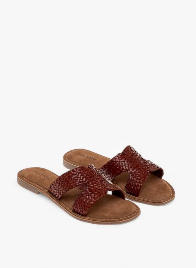 Paprika TAN Textured Leather Slip-On Flat Sandals for Women | Best Price UAE