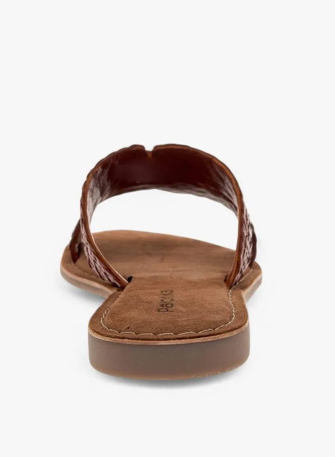 Paprika TAN Textured Leather Slip-On Flat Sandals for Women | Best Price UAE