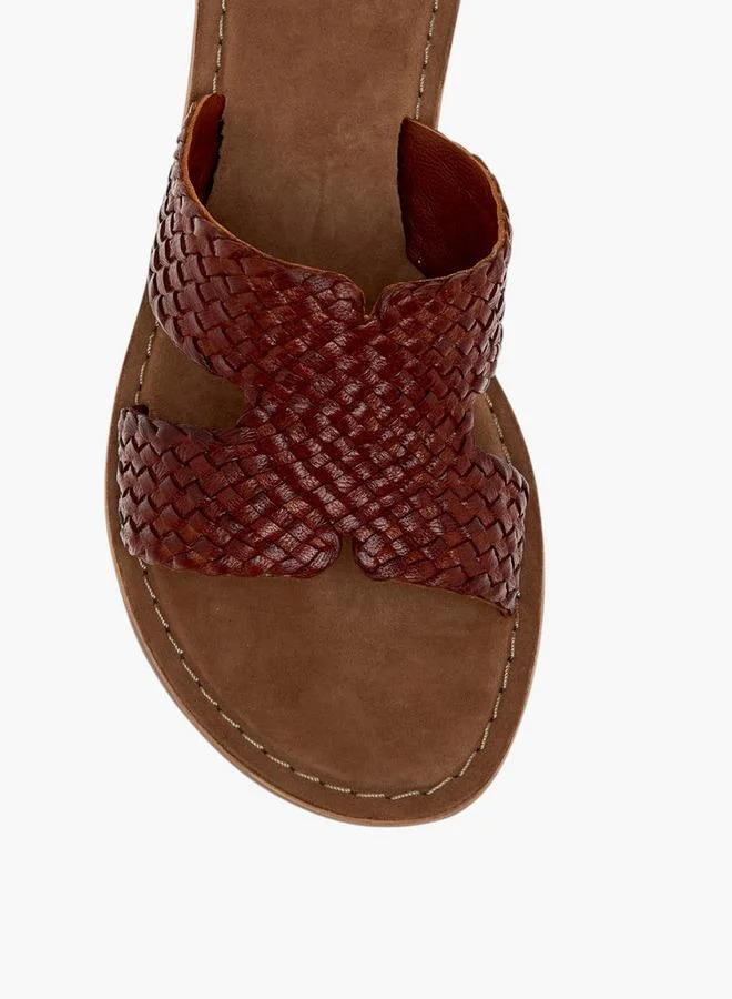 Paprika TAN Textured Leather Slip-On Flat Sandals for Women | Best Price UAE