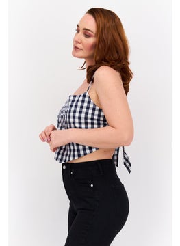 Pepe Jeans Women Square Neck Sleeveless Checkered Tank Top, White Combo  - Image 2