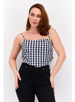 Pepe Jeans Women Square Neck Sleeveless Checkered Tank Top, White Combo  - Image 1