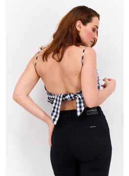 Pepe Jeans Women Square Neck Sleeveless Checkered Tank Top, White Combo  - Image 3