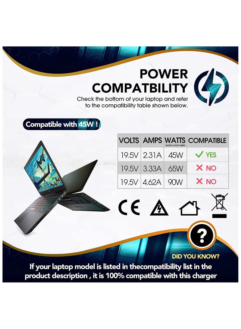 Max Power 45W 19.5V 2.31A for HP Laptop Charger Blue Tip,HP Pavilion x360 11 13 15, Zbook 14u G4 G5 15u 15 G3, Notebook 15,HP Stream 13 11 14 AC Adapter with Power Cord - Image 2