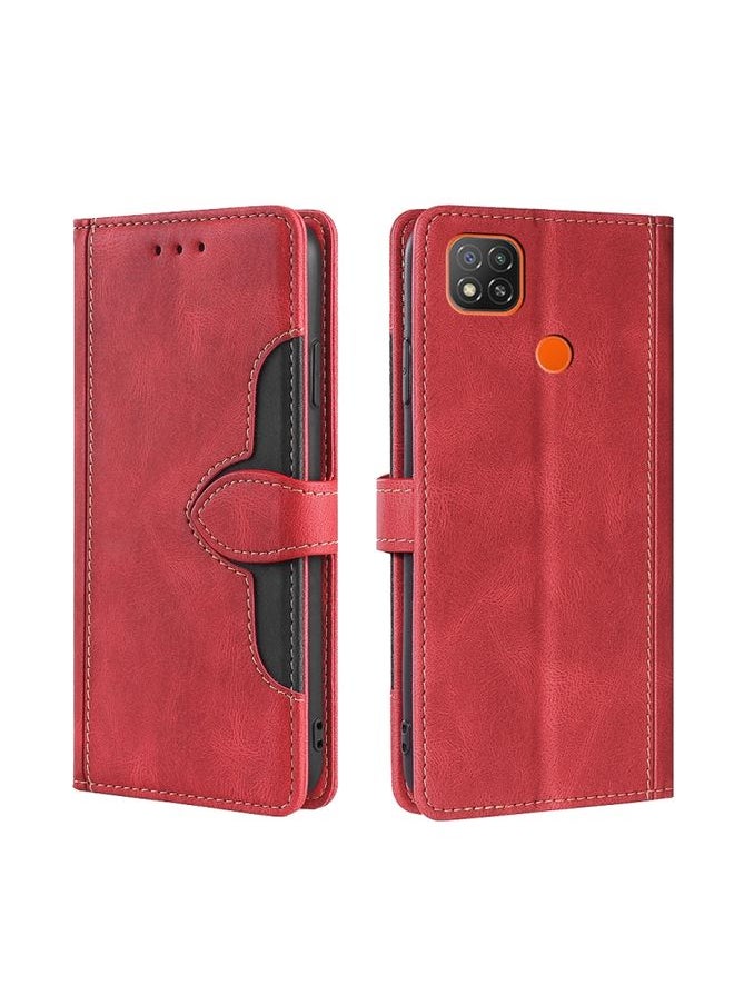 HuHa Case Cover For Xiaomi Redmi 9C / Redmi 9C NFC Skin Feel Straw Hat Magnetic Buckle Leather Phone Case Red 