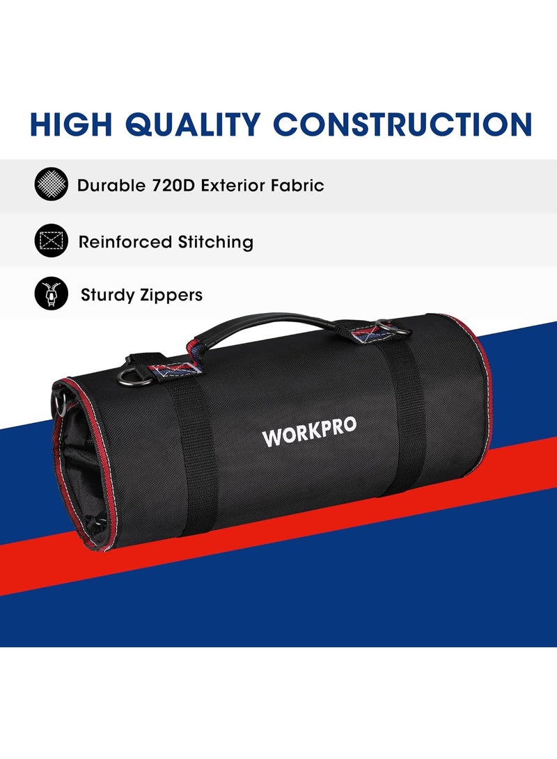 WORKPRO Roll Up Tool Bag 36cm x 57cm, Tool Roll Up Bag with Detachable Tool Pouches, Heavy Duty Tool Bag Organizer with 6 Pockets, Tool Roll Organizer for Mechanic, Electrician, Plumber and Carpenter - Image 3