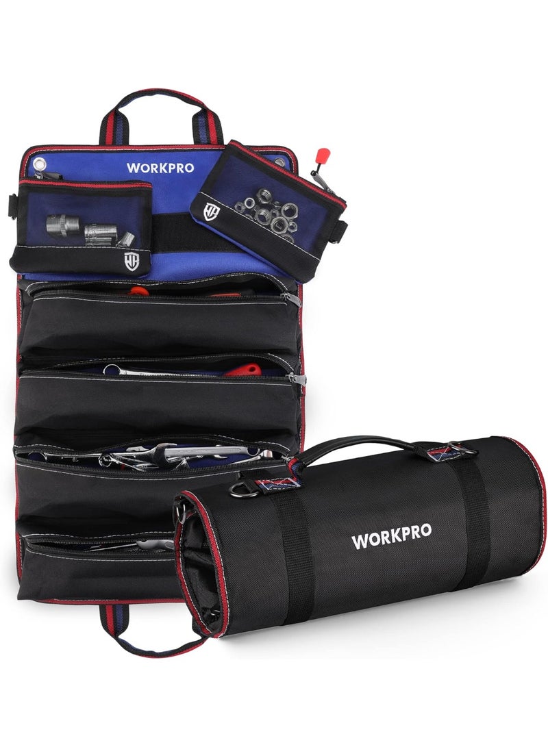 WORKPRO Roll Up Tool Bag 36cm x 57cm, Tool Roll Up Bag with Detachable Tool Pouches, Heavy Duty Tool Bag Organizer with 6 Pockets, Tool Roll Organizer for Mechanic, Electrician, Plumber and Carpenter - Image 1