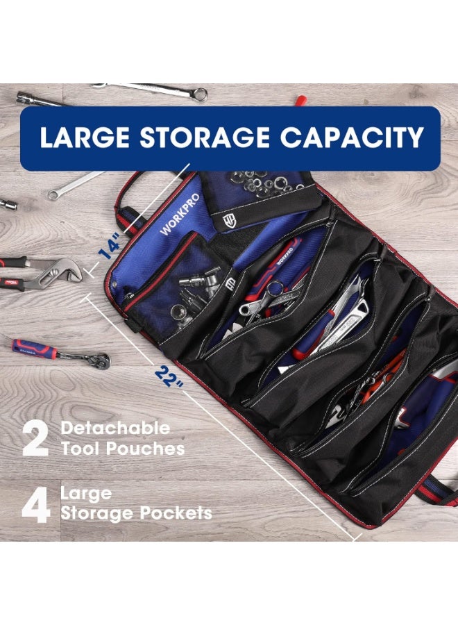 WORKPRO Roll Up Tool Bag 36cm x 57cm, Tool Roll Up Bag with Detachable Tool Pouches, Heavy Duty Tool Bag Organizer with 6 Pockets, Tool Roll Organizer for Mechanic, Electrician, Plumber and Carpenter - Image 2