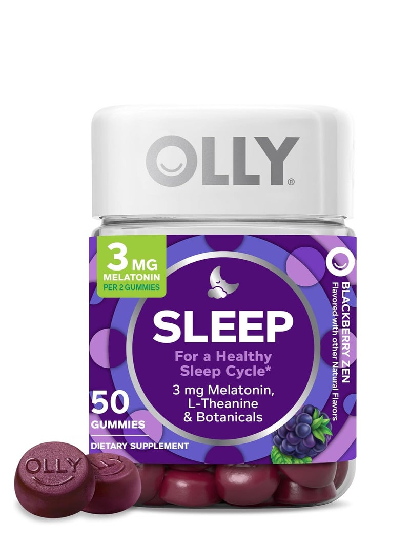 OLLY Sleep Gummy, Occasional Sleep Support, 3 mg Melatonin, L-Theanine, Chamomile, Lemon Balm, Sleep Aid, Blackberry, 50 Count 