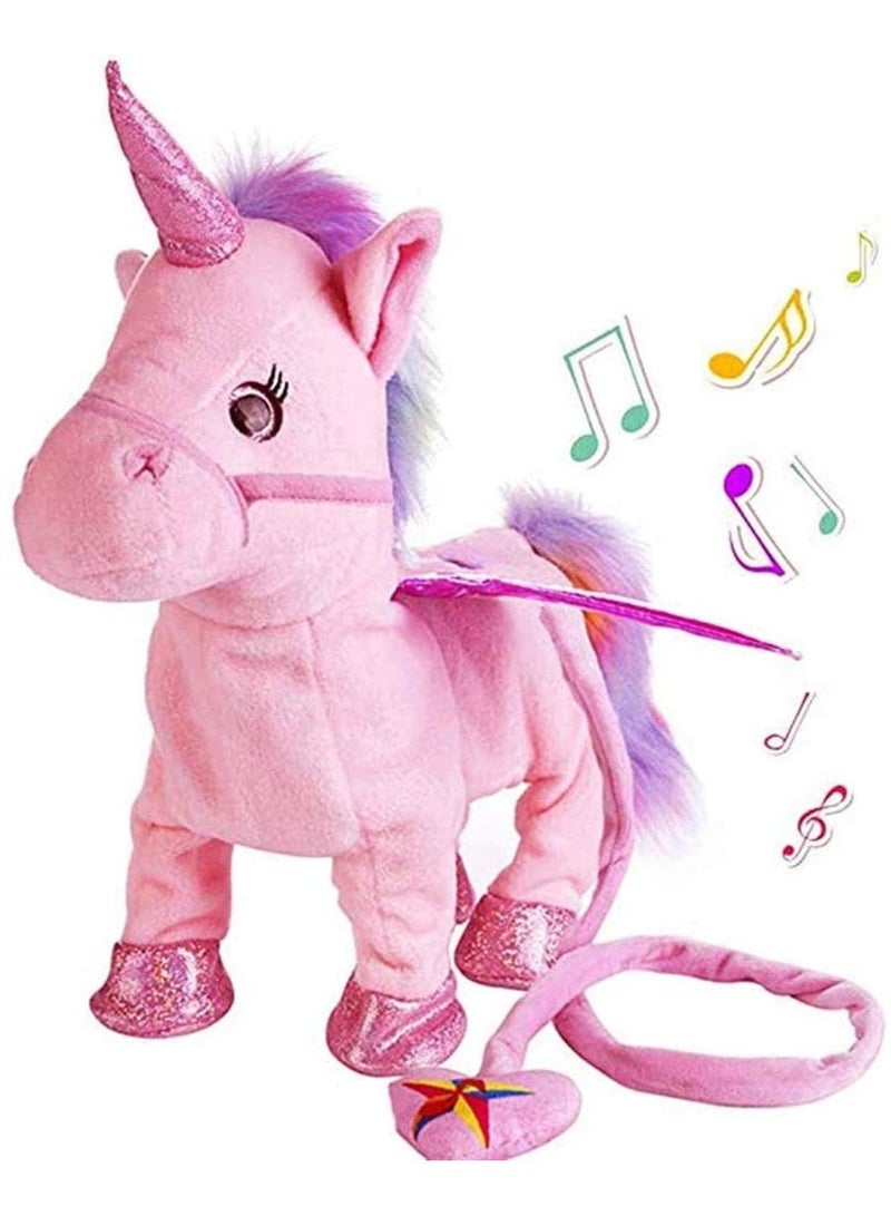 لعبة دمية يونيكورن كهربائية تمشي، لعبة يونيكورن مضحكة تتكلم وتغني، لعبة محشوة موسيقية للأطفال، هدية للأطفال والبنات، باللون الوردي، 35 سم - Image 1