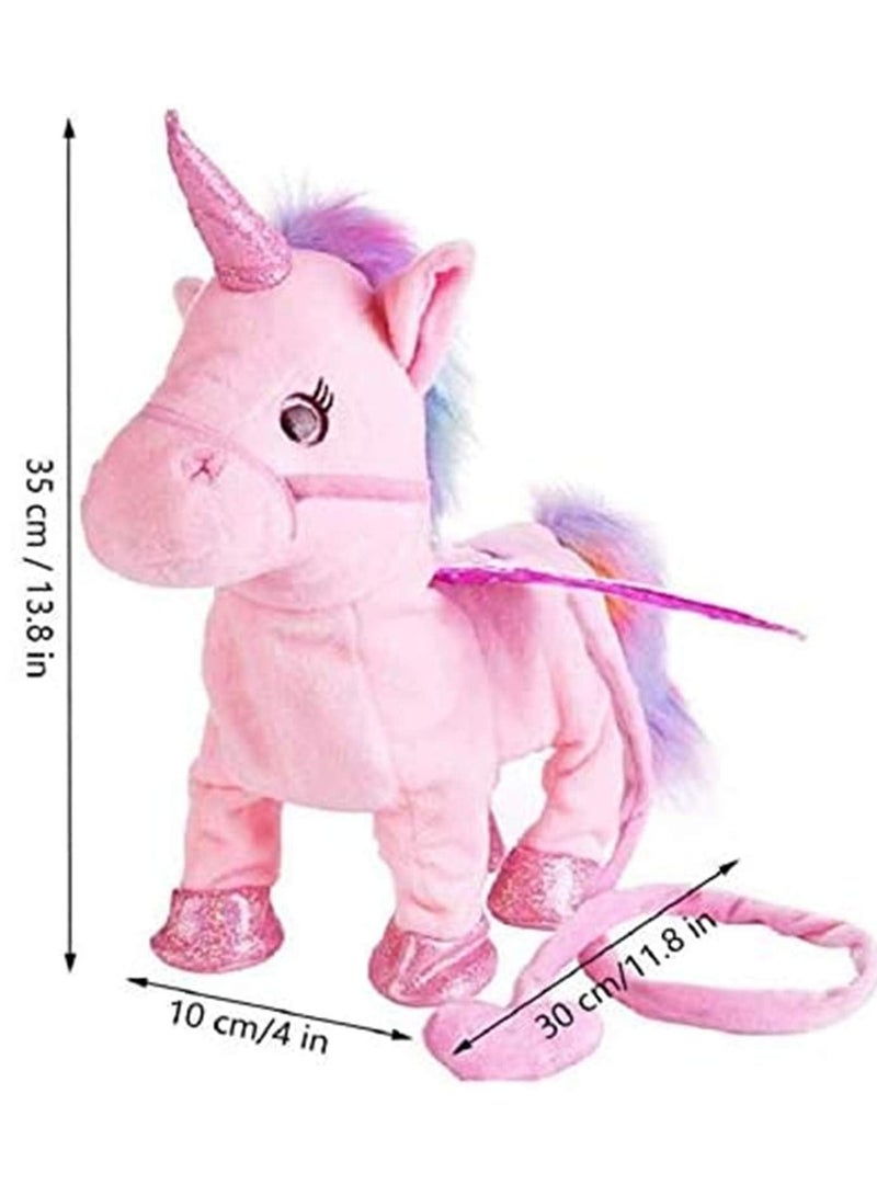 لعبة دمية يونيكورن كهربائية تمشي، لعبة يونيكورن مضحكة تتكلم وتغني، لعبة محشوة موسيقية للأطفال، هدية للأطفال والبنات، باللون الوردي، 35 سم - Image 2