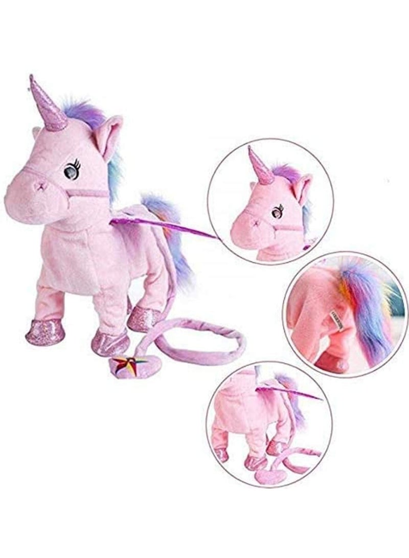 لعبة دمية يونيكورن كهربائية تمشي، لعبة يونيكورن مضحكة تتكلم وتغني، لعبة محشوة موسيقية للأطفال، هدية للأطفال والبنات، باللون الوردي، 35 سم - Image 3