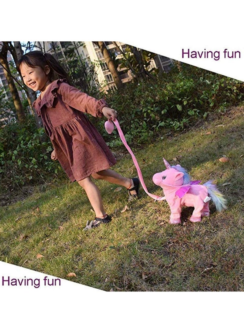 لعبة دمية يونيكورن كهربائية تمشي، لعبة يونيكورن مضحكة تتكلم وتغني، لعبة محشوة موسيقية للأطفال، هدية للأطفال والبنات، باللون الوردي، 35 سم - Image 5