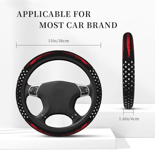 KARREAL Red Black American Flag Elastic Steering Wheel Cover, Non-Slip Breathable Neoprene Steering Wheel Covers, Men Car Accessories, Universal 15 Inch Fit Auto, Suvs, Truck - Image 4