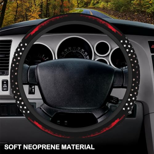 KARREAL Red Black American Flag Elastic Steering Wheel Cover, Non-Slip Breathable Neoprene Steering Wheel Covers, Men Car Accessories, Universal 15 Inch Fit Auto, Suvs, Truck - Image 3