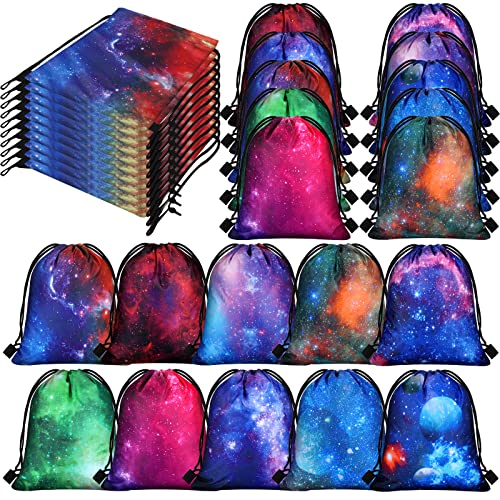 Lothee 30 Pcs Galaxy Party Favor Bags Space Drawstring Bags Starry Night Sky Backpack Galaxy Treat Candy Birthday Party Supplies for Kids Gifts - Image 1