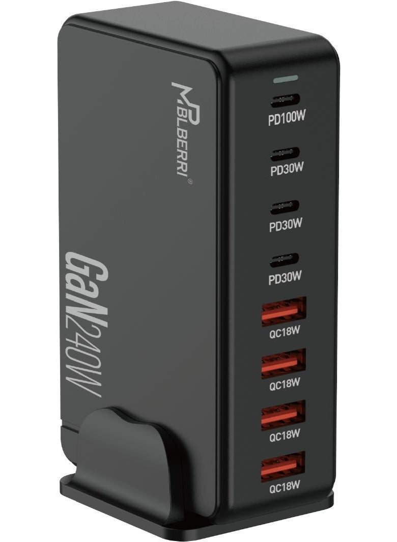 mpBLBERRI 240W Desktop Fast Charging Station with 4 Type-C (PD 100W + 3x PD 30W ) and 4 USB Ports (QC 18W), Universal Fast Charging for Laptop, Phone and Tablet - Image 1