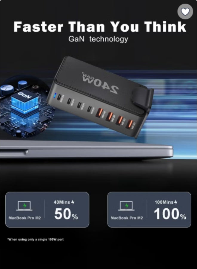 mpBLBERRI 240W Desktop Fast Charging Station with 4 Type-C (PD 100W + 3x PD 30W ) and 4 USB Ports (QC 18W), Universal Fast Charging for Laptop, Phone and Tablet - Image 2