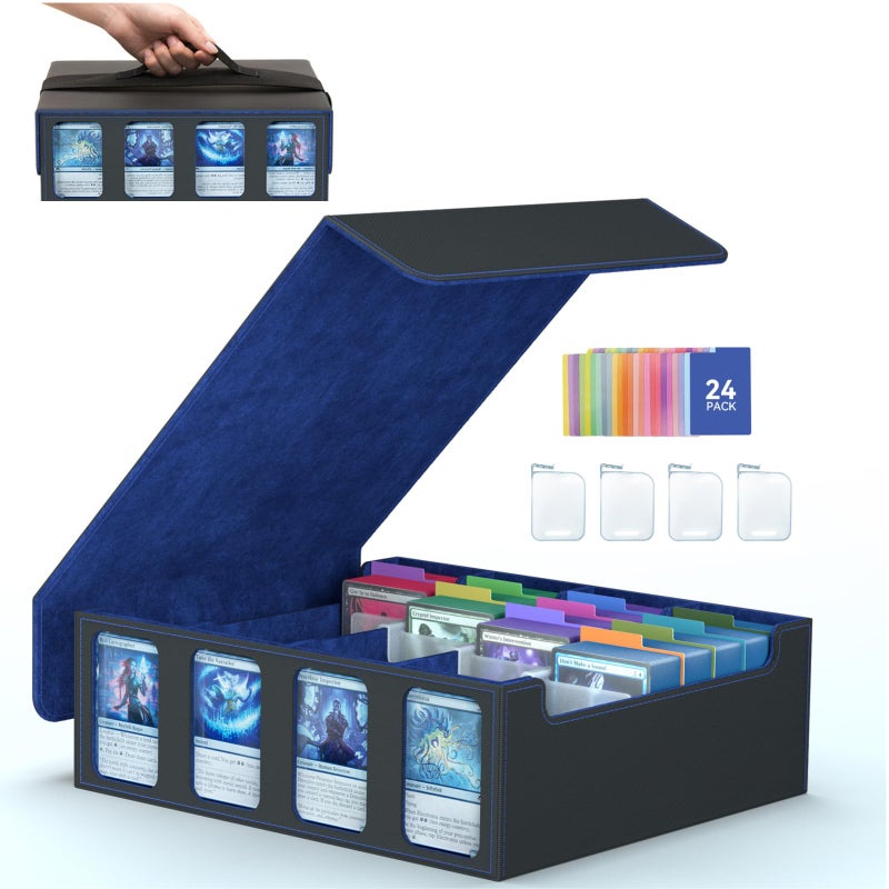 SENVINI 4Row Trading Card Storage Box Bulk Cards Case for 3200 Mtg tcg Magic Playing Game Card Organizer Commander Deck Box with 4 Supports 24 Dividers Strap - Image 2