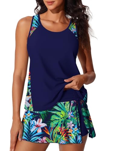 Summer Mae Blouson Tankini Swimsuits for Women 2026 Modest Tummy Coverage Bathing Suits with Skirt and Built-in Shorts Rainforest Bloom Size 12 - Image 1