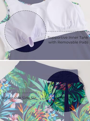 Summer Mae Blouson Tankini Swimsuits for Women 2026 Modest Tummy Coverage Bathing Suits with Skirt and Built-in Shorts Rainforest Bloom Size 12 - Image 4