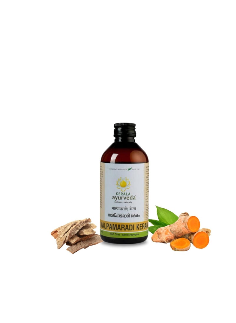Kerala Ayurveda Kerala Ayurveda Nalpamaradi Keram 200ml | Face & Body Oil | Detan Oil | For All Skin Types| Suitable for All Skin Types | Removes Tan and Dark Spots | Heals Skin | With Nalpamara, Haridra, Usira, Amla, Manjistha, Raktachandana | Coconut Oil Base |  - Image 1