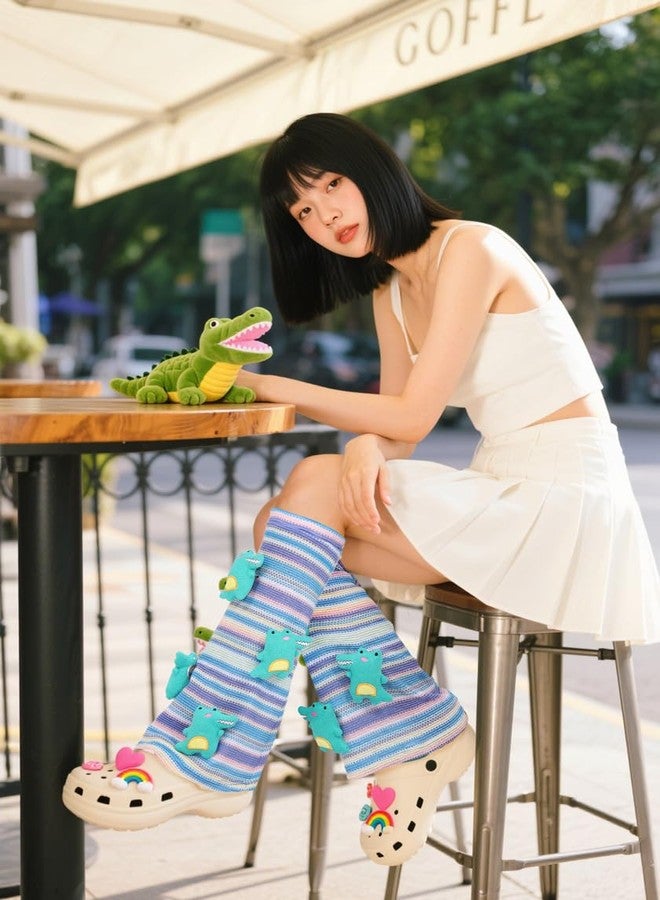 DAZCOS Animal Leg Warmer for Women Cute Knit Leg Socks Kawaii Over Knee Legwarmers (Blue, one size) - Image 3