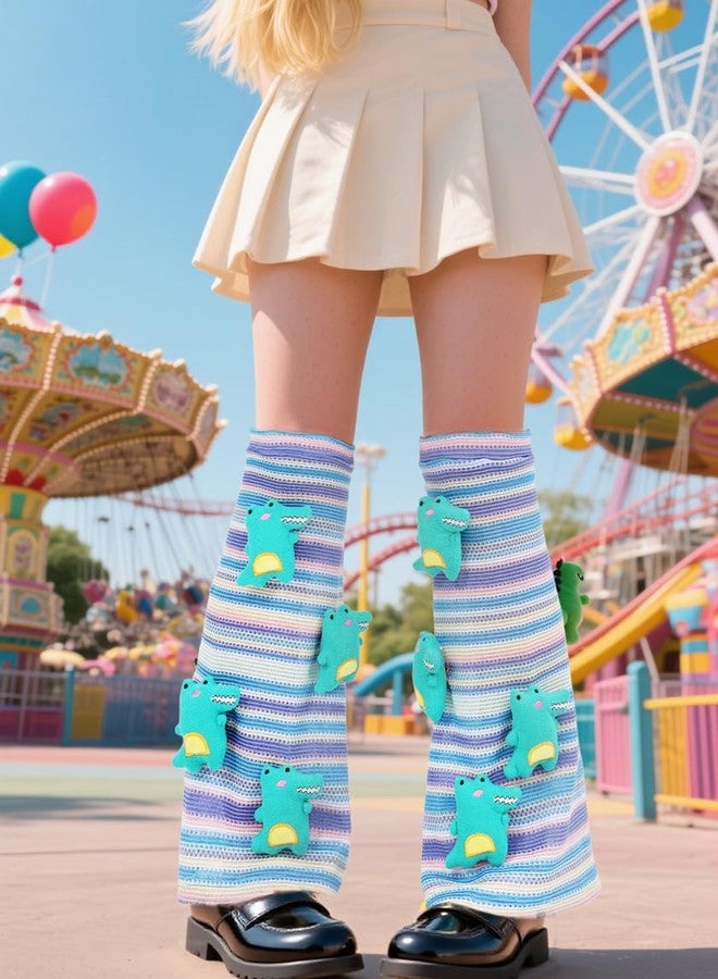 DAZCOS Animal Leg Warmer for Women Cute Knit Leg Socks Kawaii Over Knee Legwarmers (Blue, one size) - Image 4