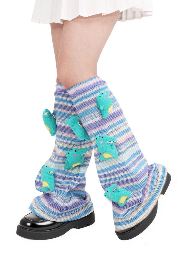 DAZCOS Animal Leg Warmer for Women Cute Knit Leg Socks Kawaii Over Knee Legwarmers (Blue, one size) - Image 2