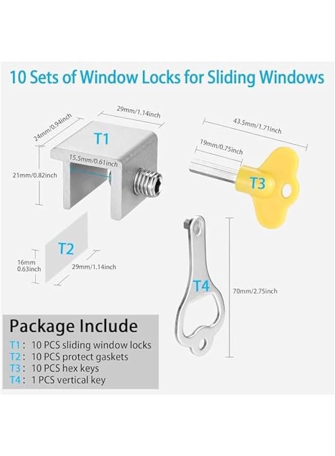 Window Locks,Sliding Window Locks with Key for Vertical  Horizontal Sliding Windows Doors,Adjustable Security Window Lock for Patio Bedroom Home and Office (Silver, 6Set - Single Hole) - Image 3