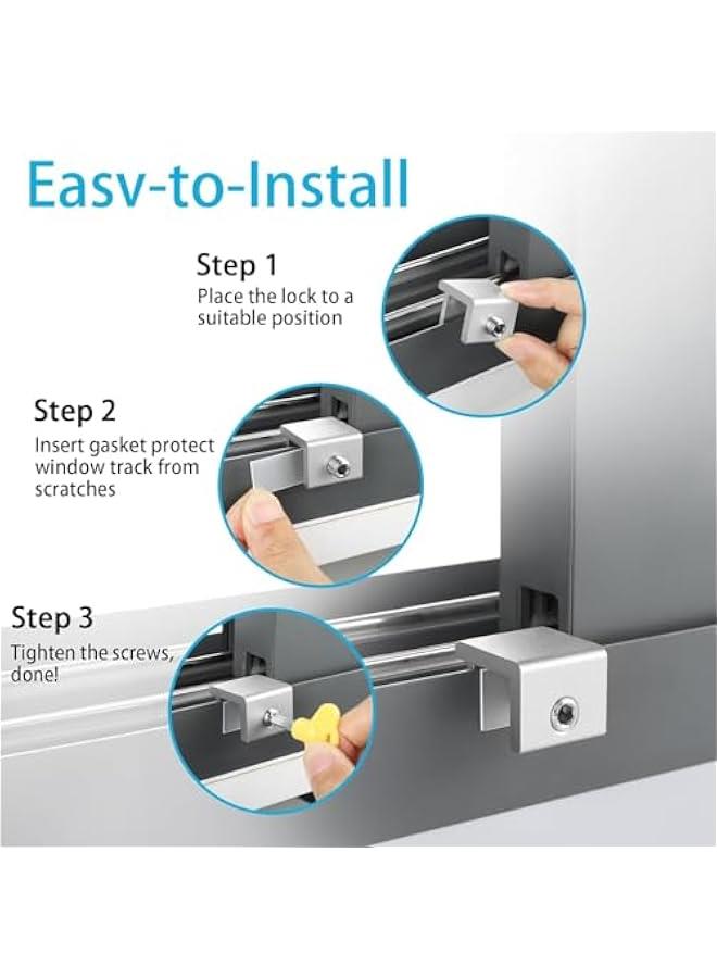 Window Locks,Sliding Window Locks with Key for Vertical  Horizontal Sliding Windows Doors,Adjustable Security Window Lock for Patio Bedroom Home and Office (Silver, 6Set - Single Hole) - Image 2