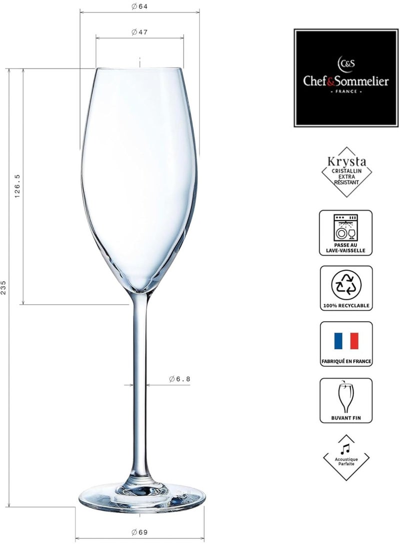 شيف & سوميلير كأس شمبانيا كبير E6250 من شيف آند سوميلير، سعة 8 أونصة، كريستال كريستا، شفاف، فائق المتانة ومقاوم للخدش، آمن للاستخدام في غسالة الأطباق، صنع في فرنسا. - Image 5