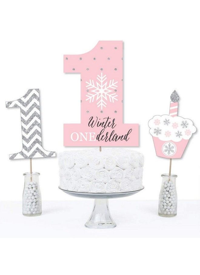 Big Dot of Happiness Pink Onederland Snowflake Winter Wonderland First Birthday Party Centerpiece Sticks Table Toppers Set Of 15  - Image 4