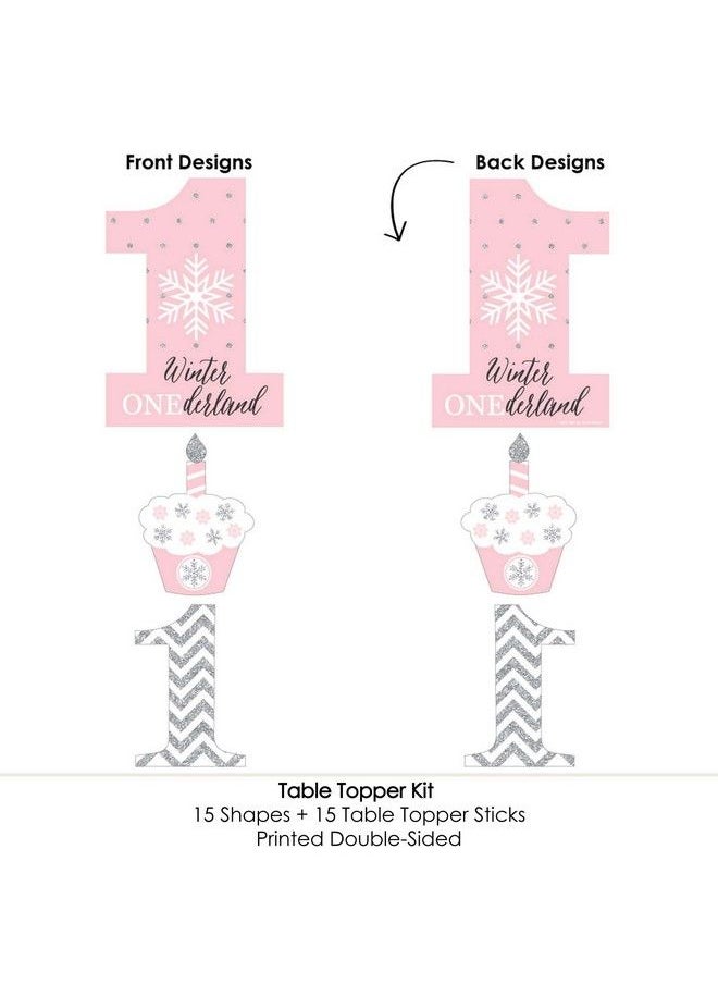 Big Dot of Happiness Pink Onederland Snowflake Winter Wonderland First Birthday Party Centerpiece Sticks Table Toppers Set Of 15  - Image 5