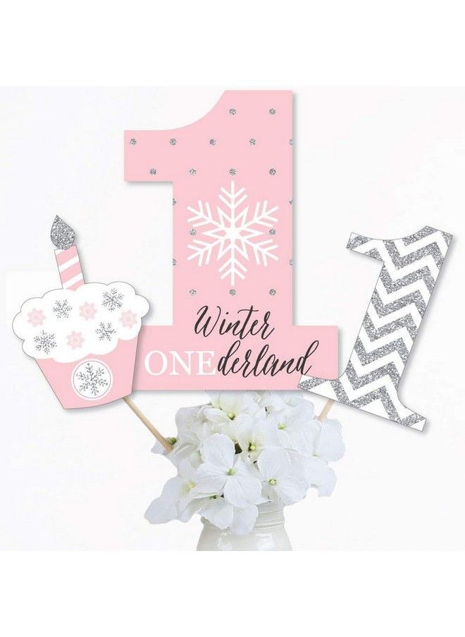 Big Dot of Happiness Pink Onederland Snowflake Winter Wonderland First Birthday Party Centerpiece Sticks Table Toppers Set Of 15  - Image 3