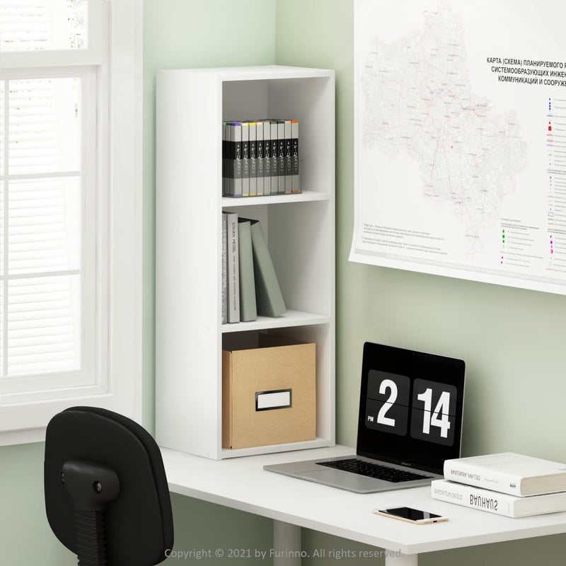 Furinno Pasir 3-Tier No Tool Assembly Open Shelf Bookcase, White - Image 2
