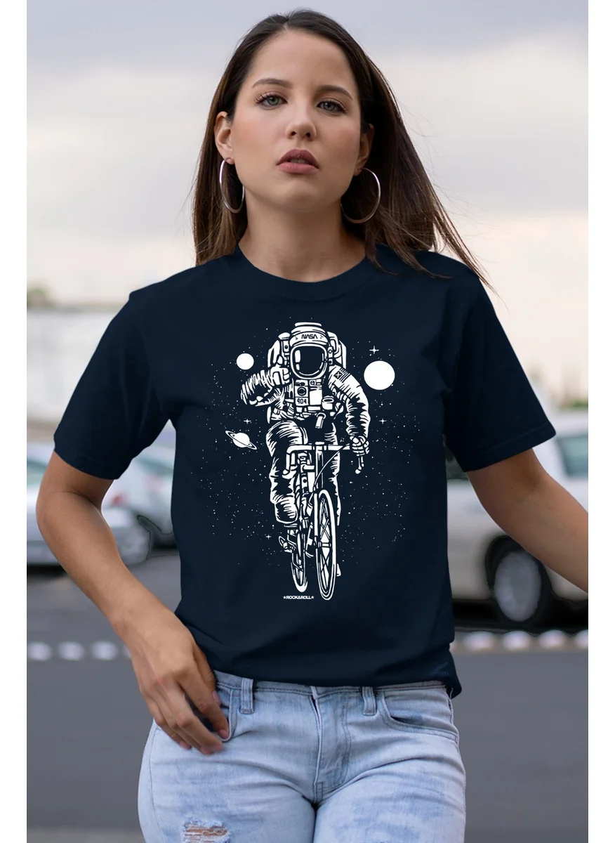 Rock&Roll Rock & Roll Bicycle Astronaut Navy Blue Short Sleeve Women's T-Shirt