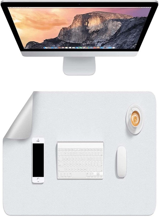 SYGA Desk Pad Protector Waterproof PU Desk Mat Blotters on Desktop Laptop Computer Gaming Keyboard Mouse Pad Non-Slip Desk Writing Mat Cover for Office & Home 90CM * 45CM White & Silver - Image 1