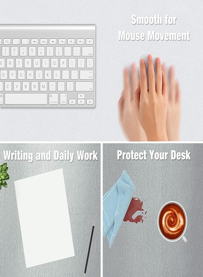 SYGA Desk Pad Protector Waterproof PU Desk Mat Blotters on Desktop Laptop Computer Gaming Keyboard Mouse Pad Non-Slip Desk Writing Mat Cover for Office & Home 90CM * 45CM White & Silver - Image 4