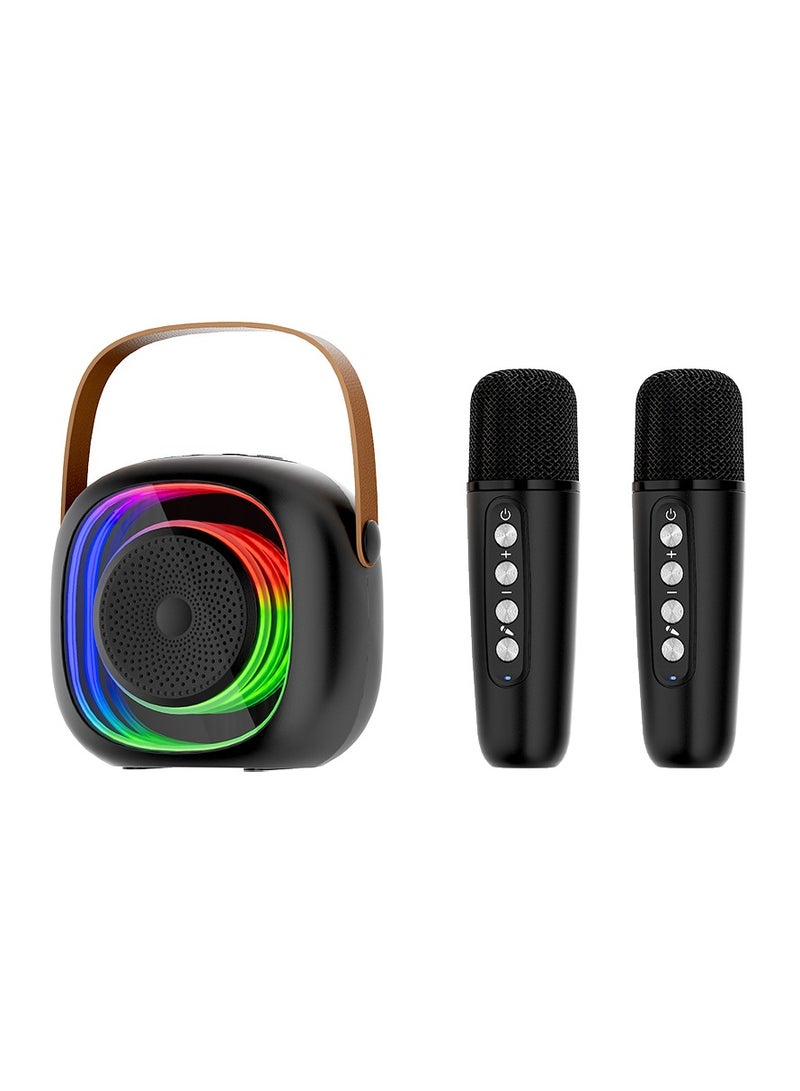 Karaoke Bluetooth Speaker with 2 Wireless Mic,Mini Portable Bluetooth Speaker with Microphone,Colorful Ambient Light for Family Gatherings and Entertainment  - Image 1