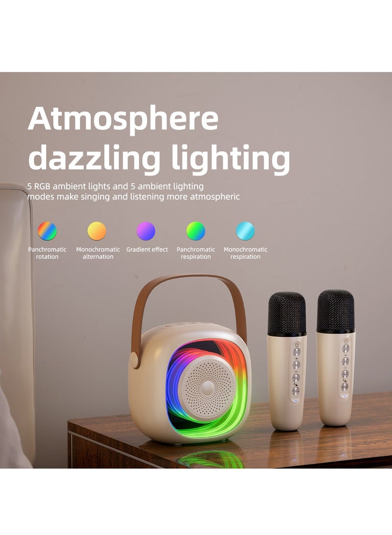Karaoke Bluetooth Speaker with 2 Wireless Mic,Mini Portable Bluetooth Speaker with Microphone,Colorful Ambient Light for Family Gatherings and Entertainment  - Image 5