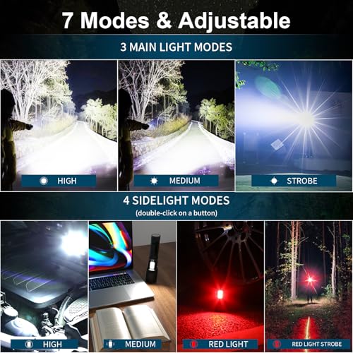 BERCOL Rechargeable Flashlights 90000 High Lumen, Super Bright Magnetic Flashlight Rechargeable, 7 Modes with Cob Work Light, Powerful Led Flash Light for Camping, Outdoor, Home - Image 3