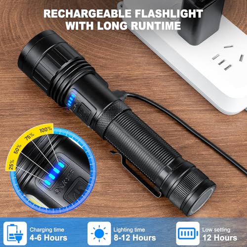 BERCOL Rechargeable Flashlights 90000 High Lumen, Super Bright Magnetic Flashlight Rechargeable, 7 Modes with Cob Work Light, Powerful Led Flash Light for Camping, Outdoor, Home - Image 5
