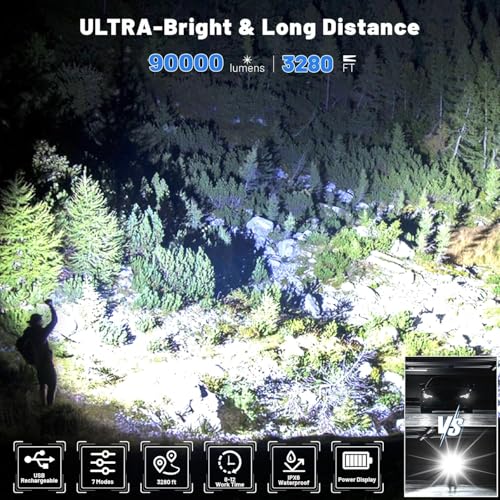 BERCOL Rechargeable Flashlights 90000 High Lumen, Super Bright Magnetic Flashlight Rechargeable, 7 Modes with Cob Work Light, Powerful Led Flash Light for Camping, Outdoor, Home - Image 2