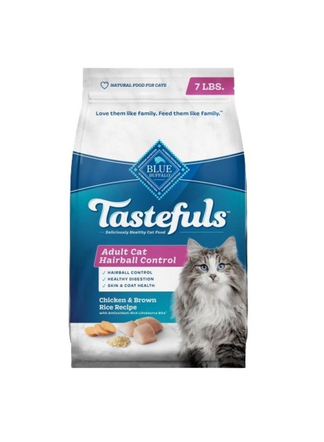Blue Buffalo Tastefuls Natural Dry Food for Adult Cats, Hairball Control, Chicken & Brown Rice Recipe, 7-lb. Bag - Image 1